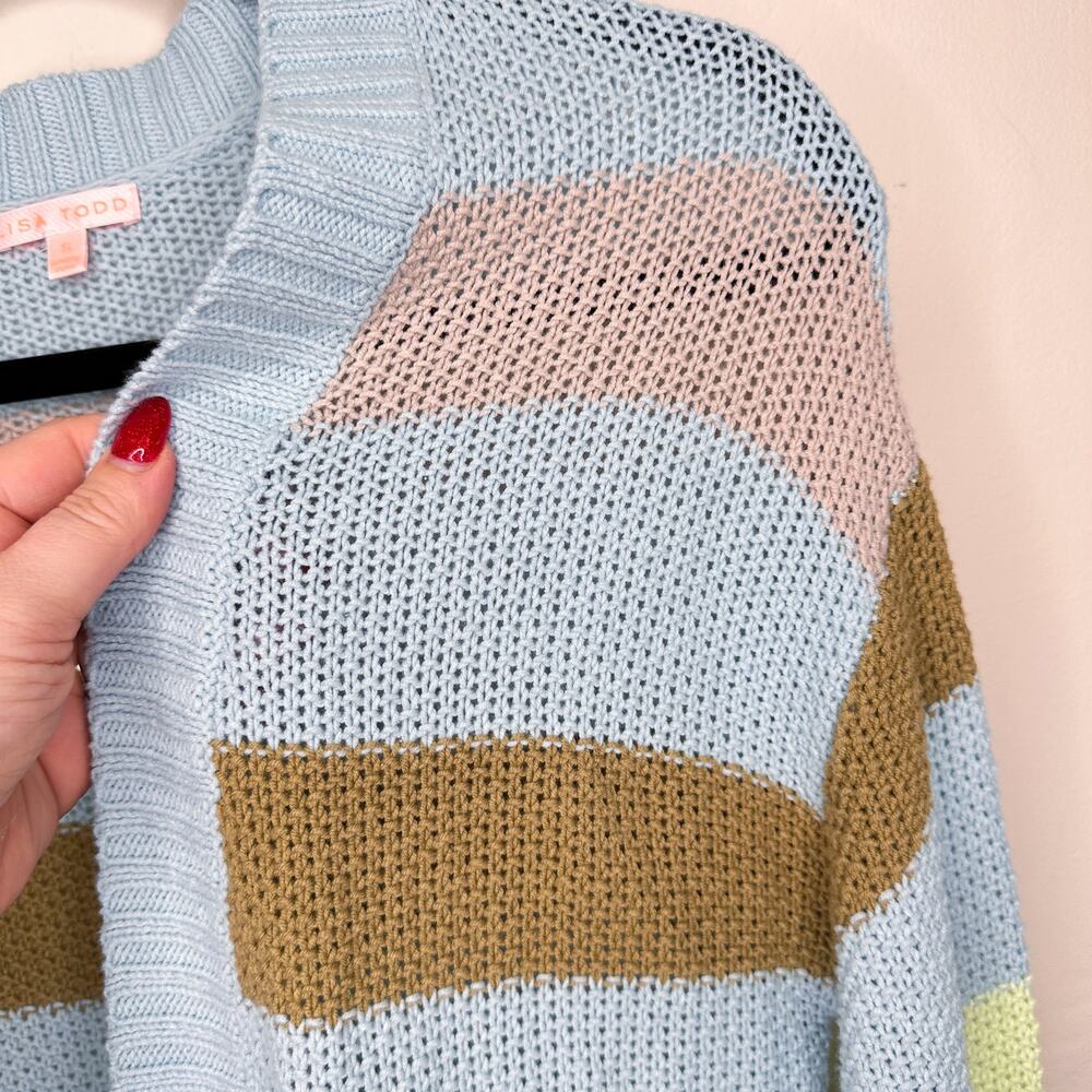 Lisa Todd Sand Sweeper Aqua Combo Striped Knit Long Open Cardigan Duster Sweater - Picture 4 of 11
